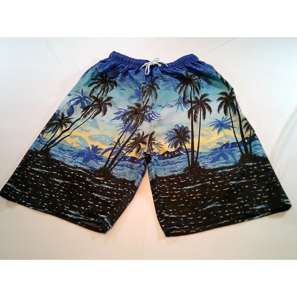 Tropical Swim Shorts Teen Boy's XL Palm Trees Ocean Sky Print Board Shorts